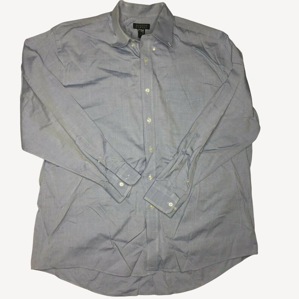 Harold Powell Mens Long Sleeved Shirt Blue Cotton Size 17 (34/35)